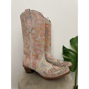 Corral Boots Fluorescent Embroidered Tooled Inlay Studded Snip Toe Cowboy Sz 11